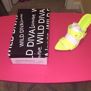 Neon Green faux suede heeled sandals